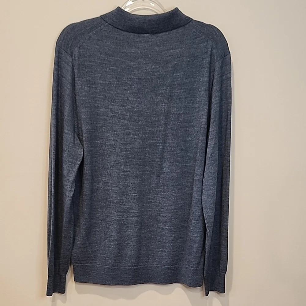 J. Crew Woll Blended  Men's Heathered Navy Gray Long Sleeve Polo